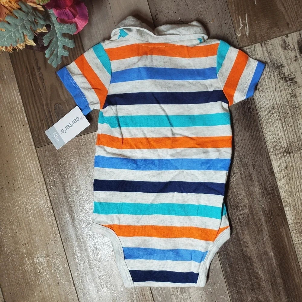 NWT Carter's Colorful Striped Polo Bodysuit Size 12m Baby Boy MSRP $20.00